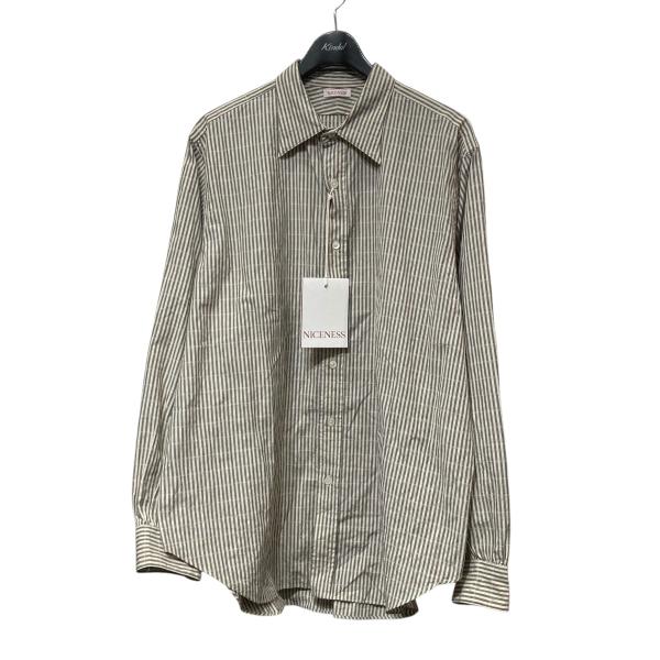 【値下げ】NICENESS 25AW CLEMENT ストライプシャツ NN-3001Y16 グレー...