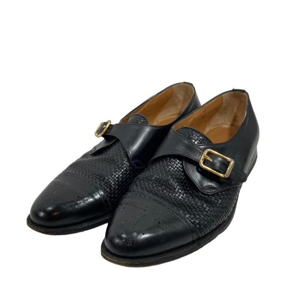 【値下げ】SANTONI モンクストラップシューズ ブラック サイズ：7(25．5cm) (EC)