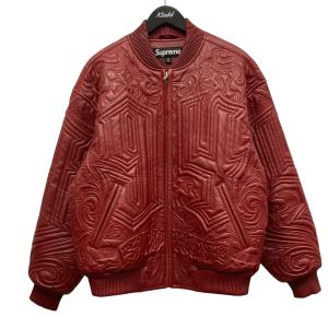 【値下げ】Supreme×Mister cartoon 24AW Embroidered Leather Jacket 総柄 エンボス加工レザーボンバ