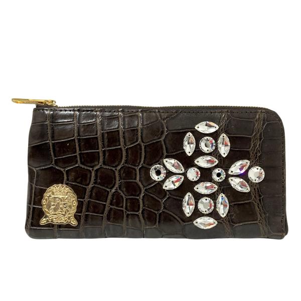 【値下げ】A．D．M．J． クロコダイルスワロフスキー装飾財布 ダークブラウン (和歌山店)