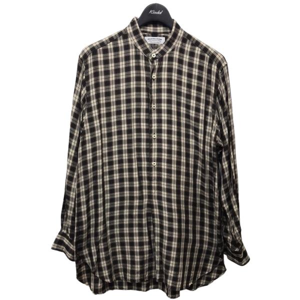 【値下げ】MAATEE＆SONS ノーカラーシルクチェックシャツ ブラウン×ベージュ サイズ：1 (...