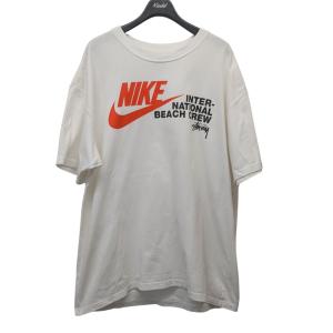 【値下げ】stussy×NIKE 20AWBEACH POSSE TEE ロゴプリントTシャツ DD3070-121 ホワイト サイズ：L (EC)