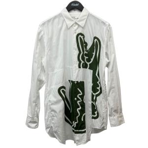 【値下げ】LACOSTE×COMME des GARCONS 長袖プリントシャツ FL-B011 ホワイト×オリーブ サイズ：M (代官山店)