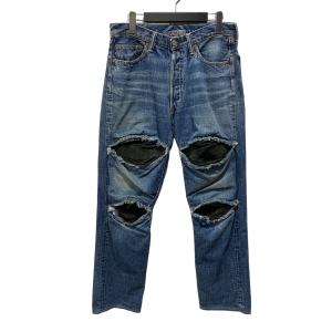 フルカウント FULL COUNT Lot 1414 DISTRESSED STRAIGHT DENIM レザー切替デニムパンツ インディゴ サイズ：｜kindal