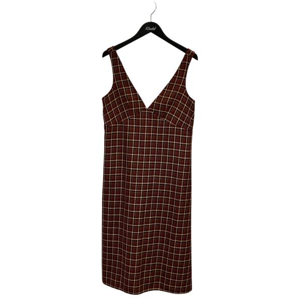 【値下げ】Plan C 両Vネックチェックジャンパースカート ジャンパースカート ブラウン サイズ：...