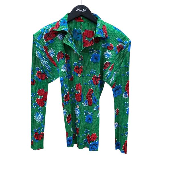 【値下げ】PLEATS PLEASE フラワープリント 長袖ブラウス PP72-JK524 グリーン...