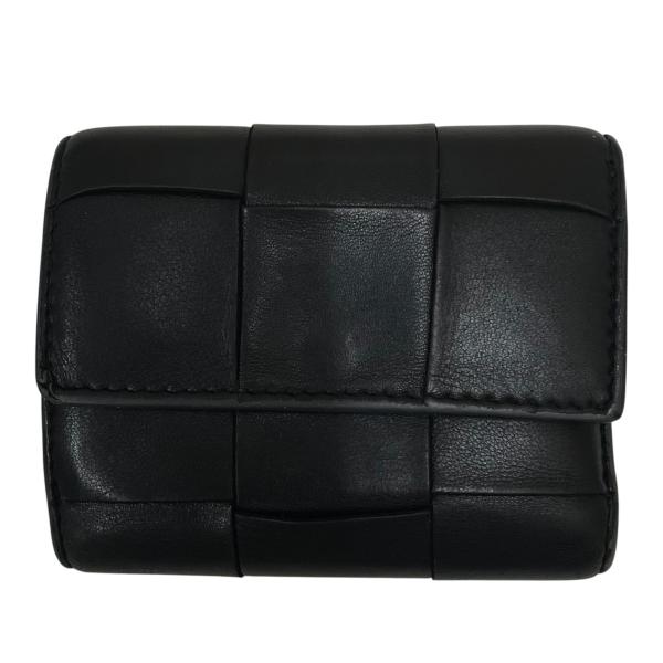 ボッテガヴェネタ BOTTEGA VENETA カセット 三つ折り ファスナーウオレット ブラック