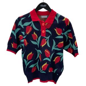 イヴサンローラン YVES SAINT LAURENT 90s ヴィンテージ ニットポロシャツ ネイビー×レッド サイズ：M