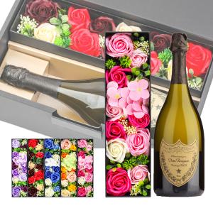 おしゃれ ラッピング 無料 プレゼント お酒 ギフト ソープフラワー ＆ ドンペリ 白 高級 シャンパン 薔薇 花束 花 シャボンフラワー #gift139 alc