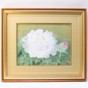 【真作】松尾敏男 「紅向富貴」 日本画 F6号 文化勲章受章 文部大臣賞 文化功労者 直筆サイン 共シール 額装 #38193YR