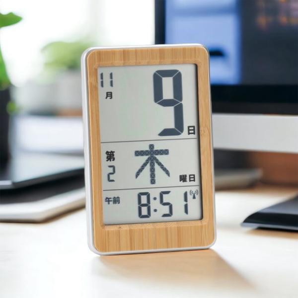 アデッソ竹のミニ日めくり電波時計_HM-003　
