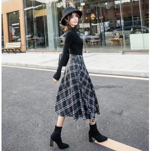 スカート グレンチェックスカート レディース ミモレ丈　スカート Aラインスカート フレアカート ジッパー付き ボトムス 二次会 着痩せ エレガント