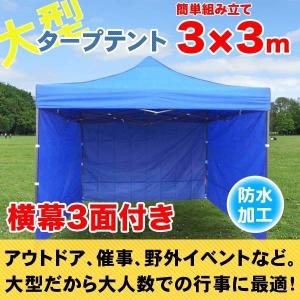 タープテント 3m×3m 3面横幕付き 頑丈フレーム 防水