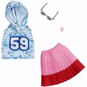 バービー ファッションパック フードつき水色タンクトップ、ピンクスカート｜kingstoy