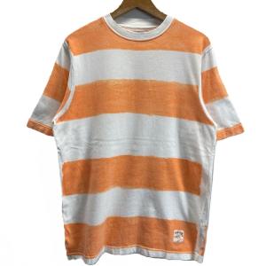 STUSSY　AUTHENTIC GeAR　Tシャツ　半袖　カットソー　トップス　クルーネック　コットン　ボーダー　ペイント　ストリート　サーフ　古着｜kinji