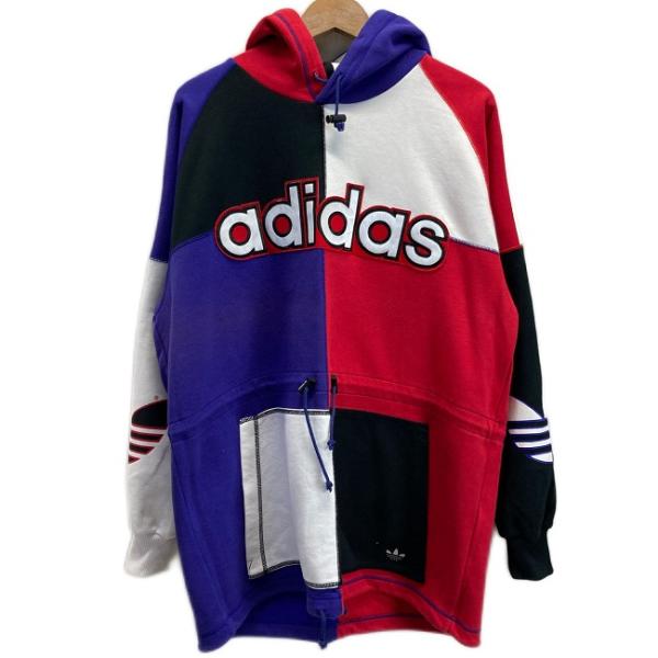 adidas　パーカー　80&apos;s vintage　白タグ　フーディ　ラグラン　切替　マルチカラー　ト...