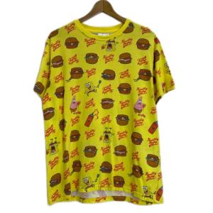 viacom　Tシャツ　半袖　カットソー　トップス　クルーネック　キャラクター　SPONGE BOB　スポンジボブ　(C)2019viacom　総柄　プリント　古着｜kinji