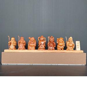 国産 屋久杉 】 ミニ 七福神 置物 化粧箱付 【縁起物 インテリア