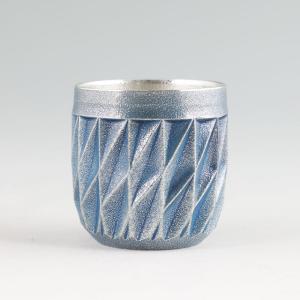 薩摩錫器 錫 ダイヤグラス 藍吹雪漆加工 250ml 94A-4 岩切美巧堂　代引不可｜kinko
