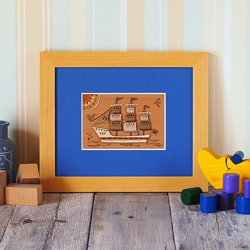 木はり絵手作りキット「帆船」　〜　ペーパークラフト感覚でできる木製アート　ギフトにもどうぞ