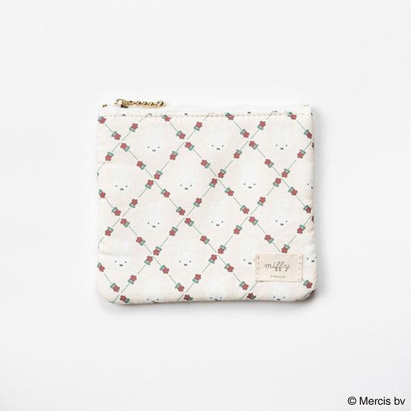 【海外販売NG】ミッフィー「MIFFY QUILTING STYLE／ミニフラットポーチ(アイボリー...