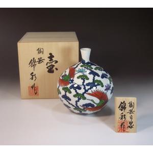 有田焼 陶芸家 藤井錦彩作 染錦黄金藤絵飾り花瓶 : 有田焼 藤井錦彩窯