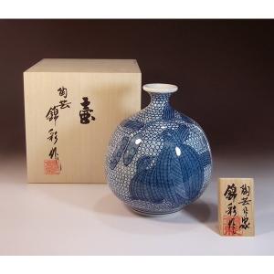有田焼 染付梅鳥絵花瓶｜陶芸作家 藤井錦彩 作 : 有田焼 藤井錦彩窯