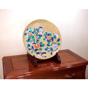 染錦黄金椿絵飾り大皿|有田焼 陶芸作家 藤井錦彩作の詳細画像2
