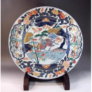 金彩富士山松鶴扇窓絵飾り大皿｜有田焼 陶芸作家 藤井錦彩作 : 有田焼