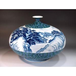 有田焼 染付梅鳥絵花瓶｜陶芸作家 藤井錦彩 作 : 有田焼 藤井錦彩窯