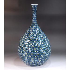 有田焼 染付金彩唐草文様鶴首花瓶｜陶芸作家 藤井錦彩 作 : 有田焼