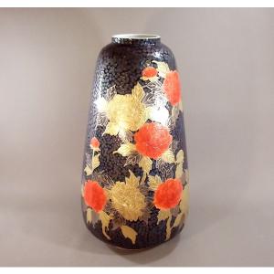 有田焼 鉄釉金彩・プラチナ彩牡丹絵特大花瓶|陶芸...の商品画像