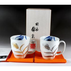 有田焼 金プラチナ彩稲穂絵マグカップペアセット｜陶芸家 藤井錦彩作　｜kinsai