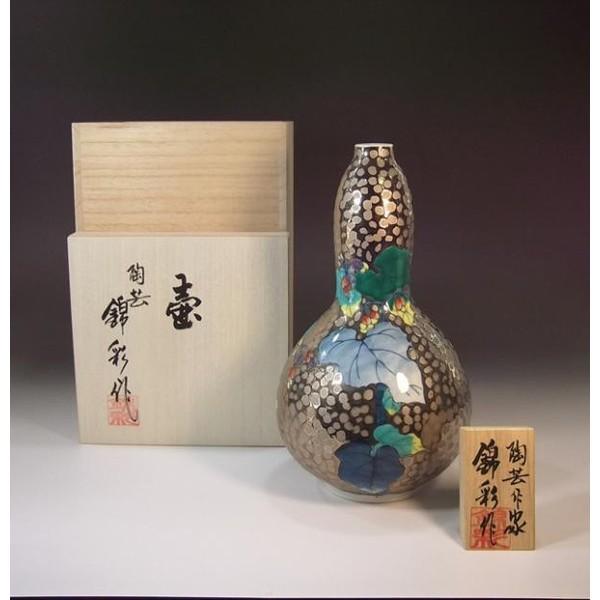 有田焼 染錦プラチナ彩秋海棠絵花瓶｜陶芸作家　藤井錦彩 作