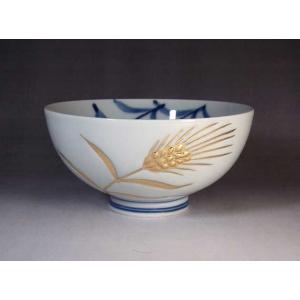 有田焼 陶芸家　藤井錦彩作　染錦金彩稲穂絵ご飯茶碗