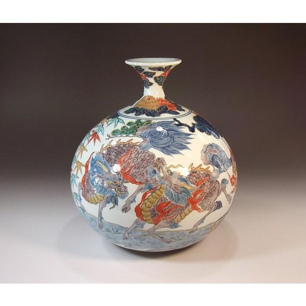 有田焼 古伊万里様式染錦金彩松竹梅麒麟絵花瓶｜陶芸作家　藤井錦彩 作