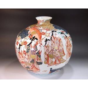 有田焼 古伊万里様式金彩元禄美人花見景図花瓶｜陶芸作家 藤井錦彩 作