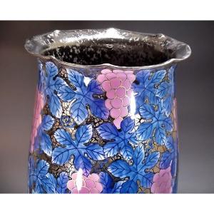 有田焼 天目釉プラチナ彩釉裏紅葡萄絵花瓶|陶芸...の詳細画像1