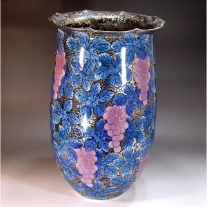 有田焼 天目釉プラチナ彩釉裏紅葡萄絵花瓶|陶芸...の詳細画像2