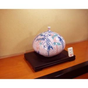 有田焼 染錦青海波藤燕絵花瓶|陶芸作家 藤井錦彩 作の詳細画像3