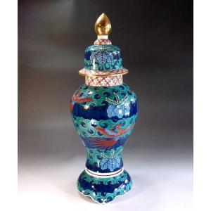 金欄手様式花籠絵飾り特大沈香壺｜有田焼 陶芸作家 藤井錦彩作