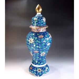 染付山水画飾り特大八角沈香壺｜有田焼 陶芸作家 藤井錦彩作 : 有田焼