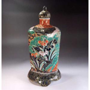 金欄手様式花籠絵飾り特大沈香壺｜有田焼 陶芸作家 藤井錦彩作