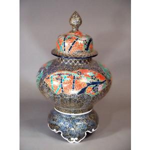 染付山水画飾り特大八角沈香壺｜有田焼 陶芸作家 藤井錦彩作 : 有田焼