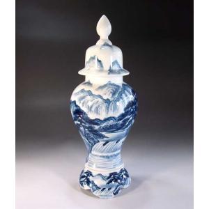染付山水画飾り特大八角沈香壺｜有田焼 陶芸作家 藤井錦彩作 : 有田焼