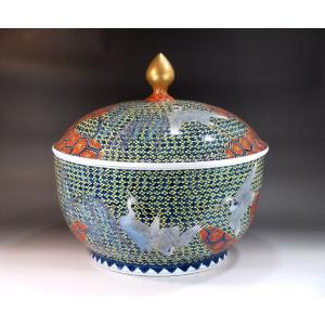 染付山水画飾り特大八角沈香壺｜有田焼 陶芸作家 藤井錦彩作 : 有田焼