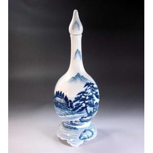 染付山水画飾り特大八角沈香壺｜有田焼 陶芸作家 藤井錦彩作 : 有田焼