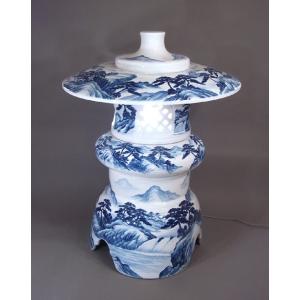 染付山水画飾り特大八角沈香壺｜有田焼 陶芸作家 藤井錦彩作 : 有田焼