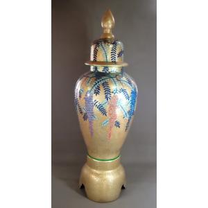 金欄手様式花籠絵飾り特大沈香壺｜有田焼 陶芸作家 藤井錦彩作