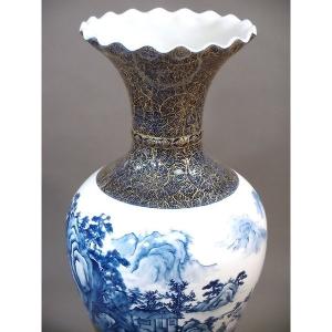 有田焼 染錦金彩唐草割山水絵波渕飾り壺|陶芸作...の詳細画像2